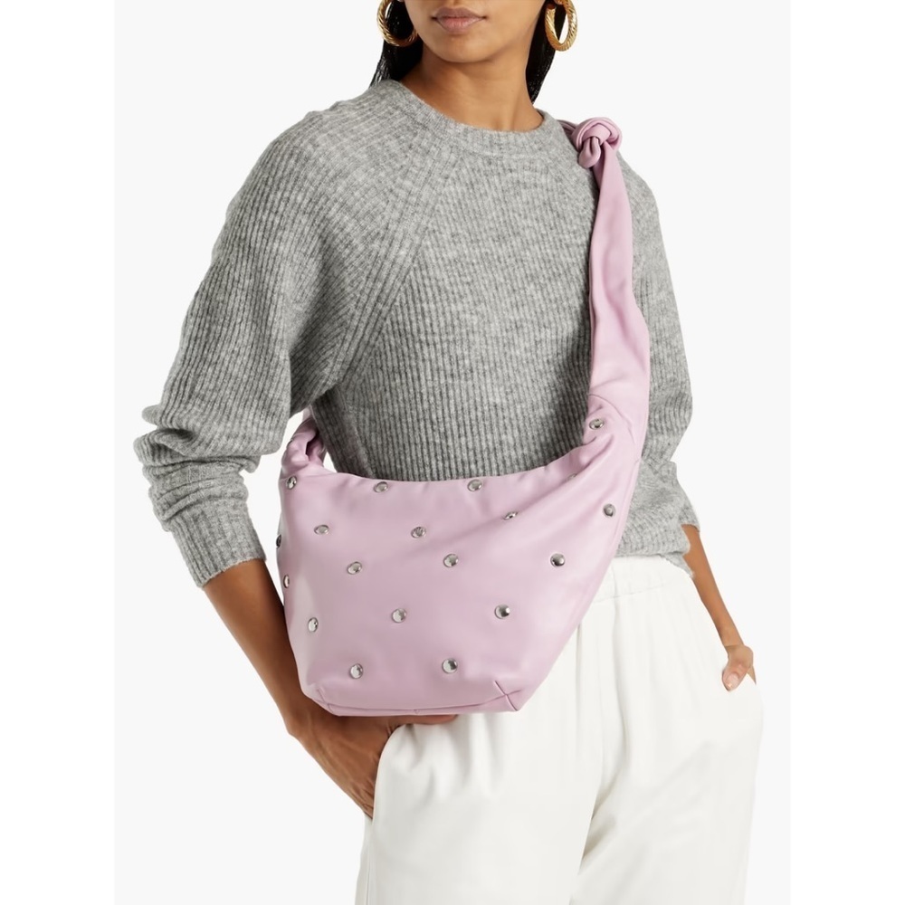 Maje Bow Knotted Studded Leather Bag In Lavender
